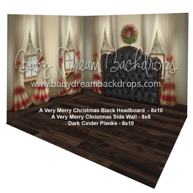 A Very Merry Christmas Black  Headboard + A Very Merry Christmas Side Wall + Dark Cinder Planks 1