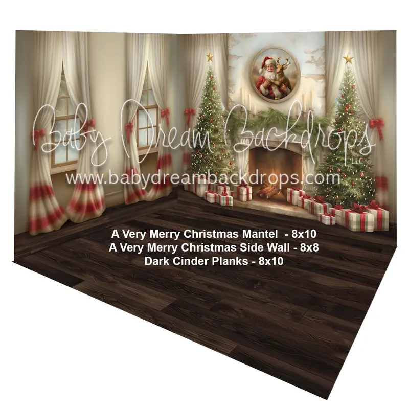 A Very Merry Christmas Mantel + A Very Merry Christmas Side Wall + Dark Cinder Planks 1