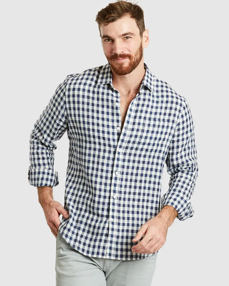 Antibes Blue Gingham Linen Shirt - Casual Fit 1