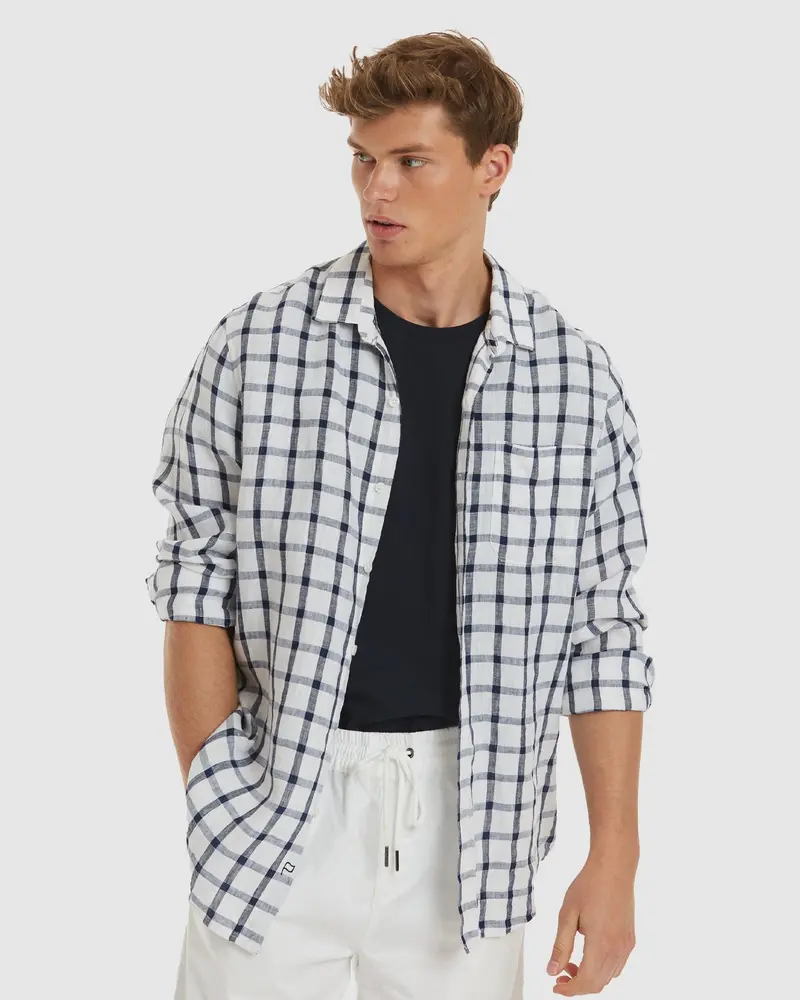 Antibes Blue Grid Linen Shirt - Casual Fit 1