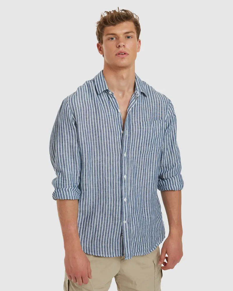 Antibes Dark Blue Stripes Linen Shirt - Casual Fit 1