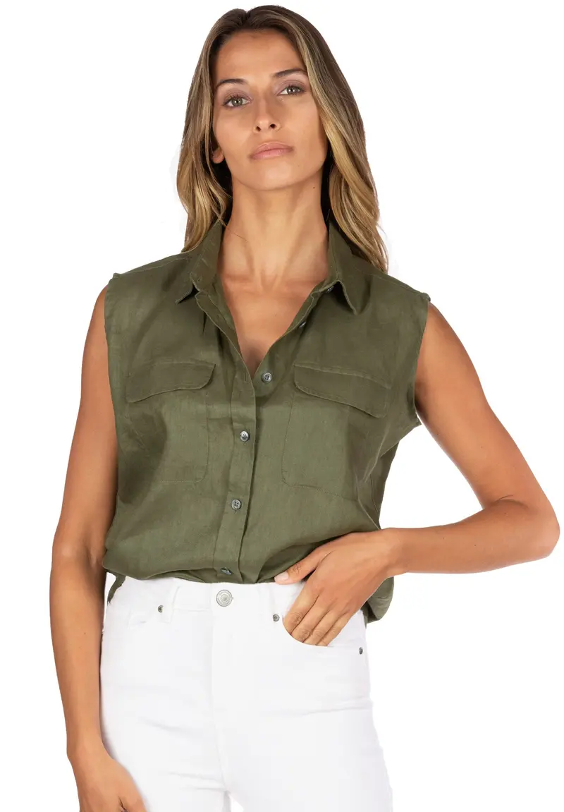 Aura-Linen Olive Green Ss Linen Shirt 1