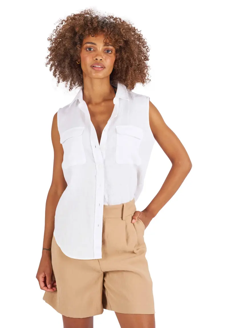 Aura-Linen White Ss Linen Shirt 1