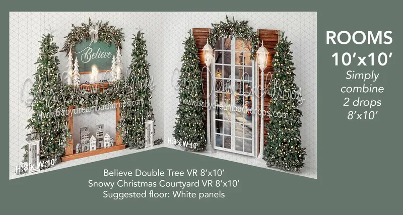 Believe Double Tree And Snowy Christmas Courtyard 1