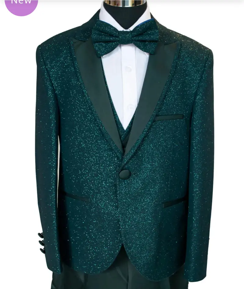 Boys Green Glitter 5 Piece Suit 1