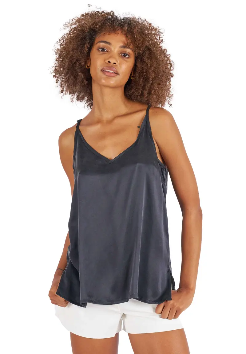 Cami-Silk Black 100% Satin Silk Camisole 1