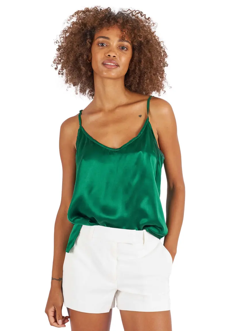 Cami-Silk Emerald Green 100% Satin Silk Camisole 1