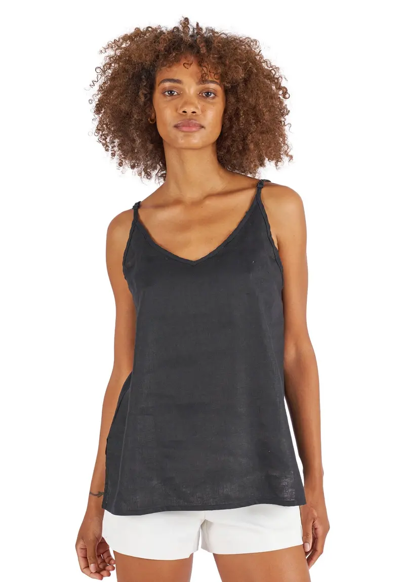 Cami-V Black Linen Top 1