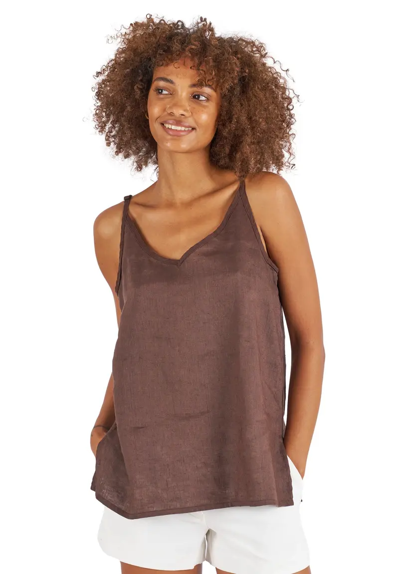 Cami-V Coffee Linen Top 1