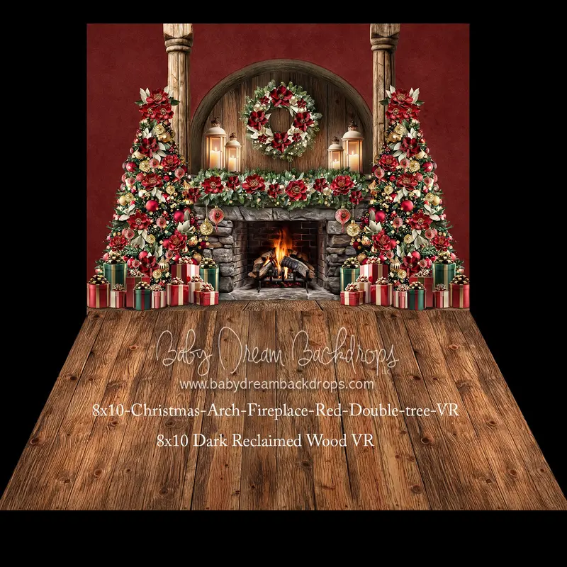 Christmas Arch Fireplace Red Double Tree  Fabric Bundle 1