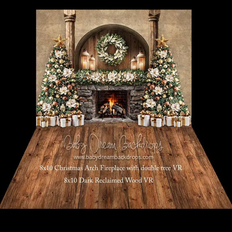 Christmas Arch Fireplace With Double Tree Fabric Bundle 1