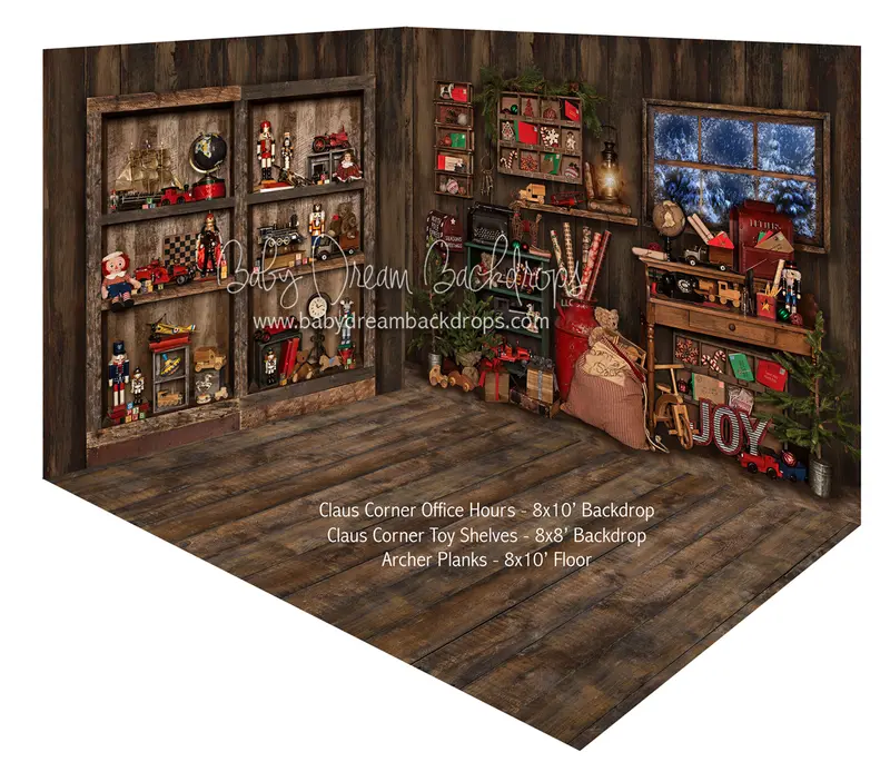 Claus Corner Office Hours And Claus Corner Toy Shelves Fabric Room 1