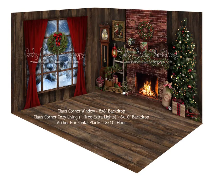 Claus Corner Window And Cozy Living (1 Tree Extra Lights) Fabric Room 1