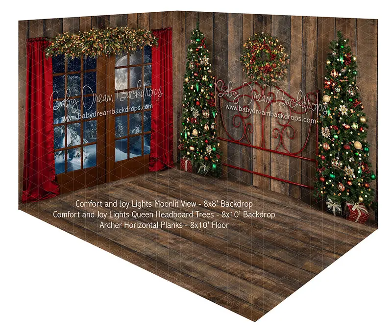 Comfort And Joy Lights Moonlit View And Lights Queen Headboard Trees Fabric Room 1