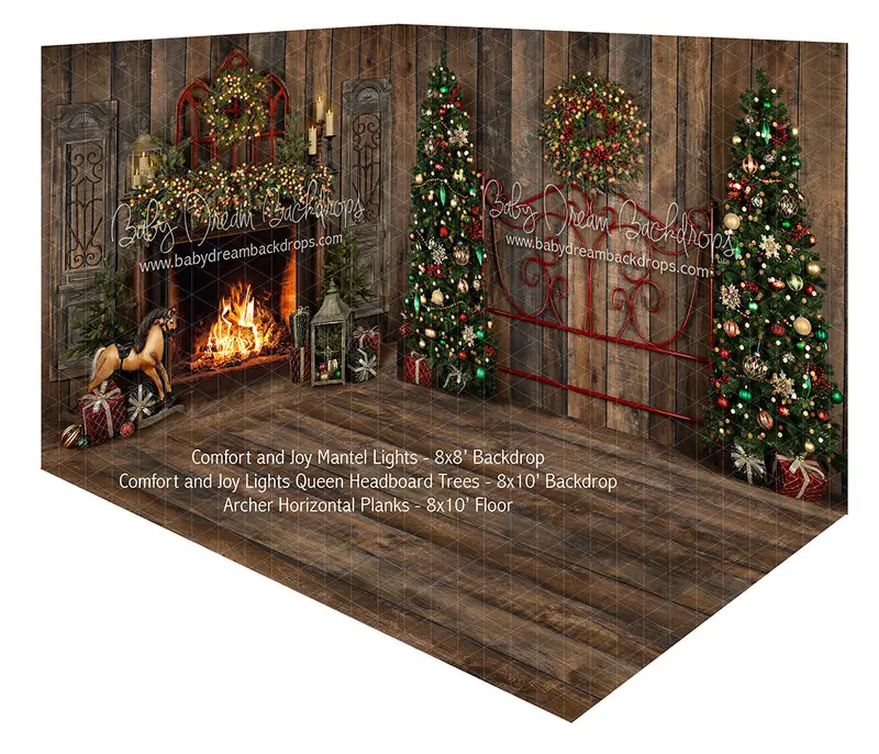 Comfort And Joy Mantel Lights And Lights Queen Headboard Trees Fabric Room 1