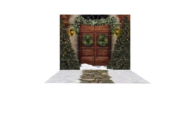 December Door Wreath 8X10 And December Door Snowy Path 8X10 Fabric Drop Bundle (Jm) 1