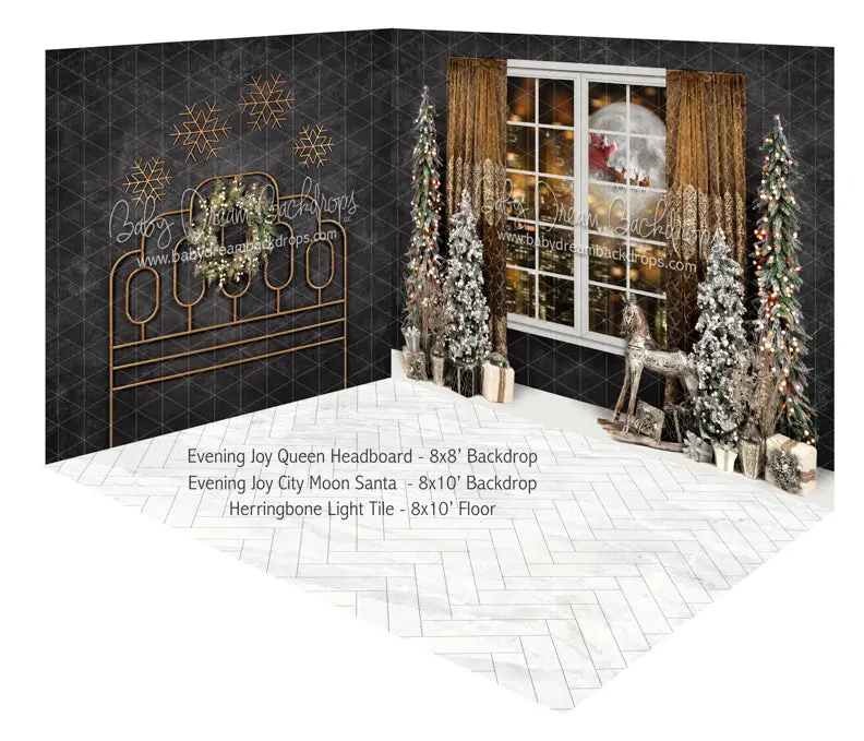 Evening Joy Queen Headboard And Evening Joy City Moon Santa Fabric Room 1