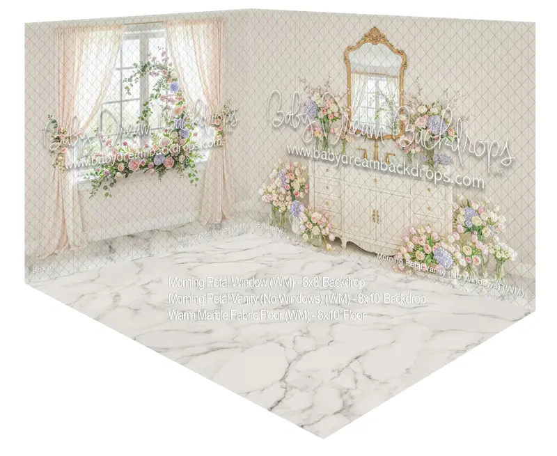 Fabric Morning Petal Window + Morning Petal Vanity (No Windows) + Warm Marble Fabric Floor 1