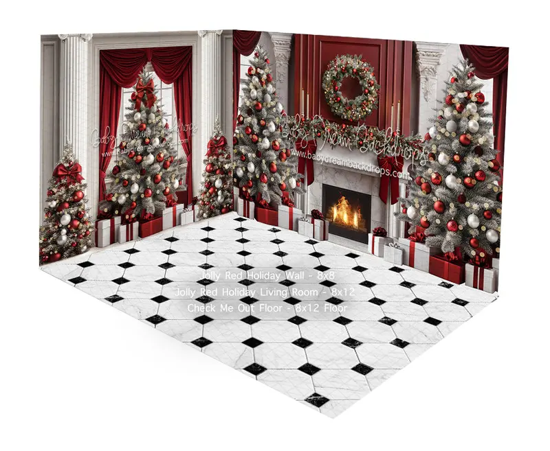 Fabric Room 8X12 Jolly Red Holiday Wall + Living Room + Check Me Out Floor 1