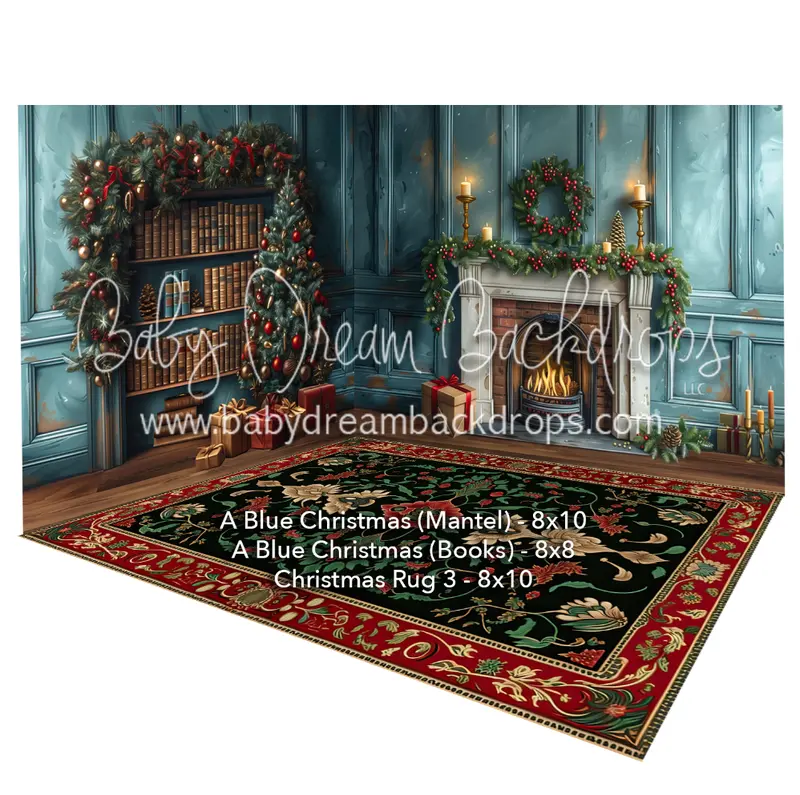 Fabric Room A Blue Christmas (Mantel) + Fabric Room A Blue Christmas (Books) + Christmas Rug 3 1