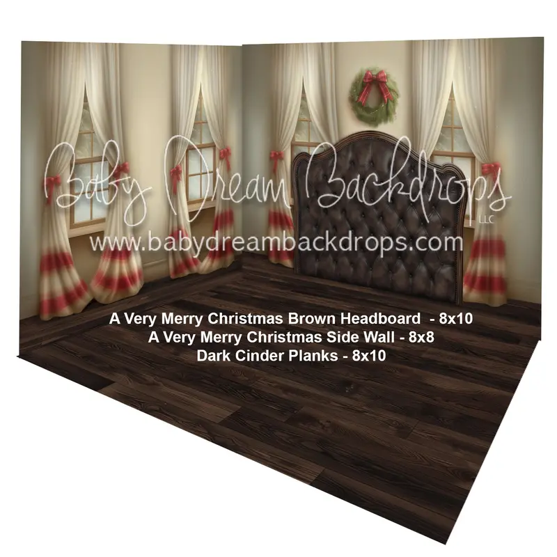 (Fabric Room) A Very Merry Christmas Brown Headboard + A Very Merry Christmas Side Wall + Dark Cinder Planks 1