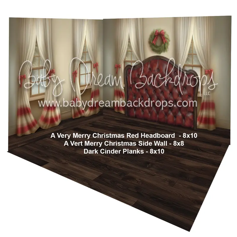 (Fabric Room) A Very Merry Christmas Red Headboard + A Very Merry Christmas Side Wall + Dark Cinder Planks 1