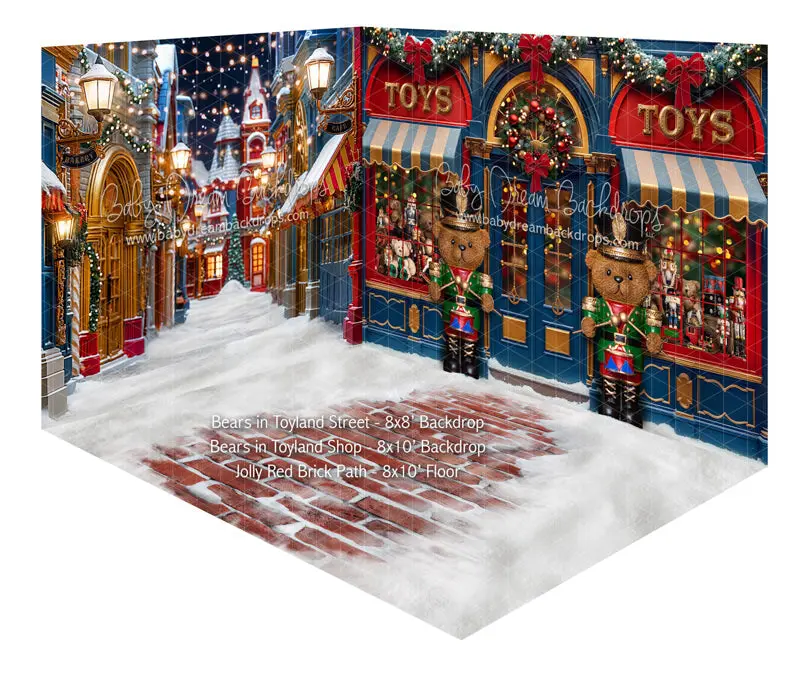 Fabric Room Bears In Toyland Street + Bears In Toyland Shop + Jolly Red Brick Path 1