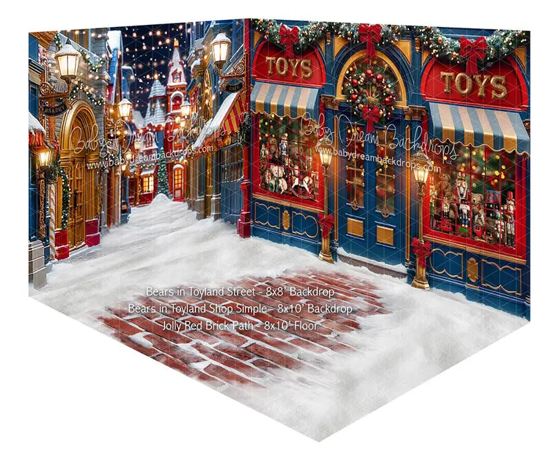 Fabric Room Bears In Toyland Street + Bears In Toyland Shop Simple + Jolly Red Brick Path 1