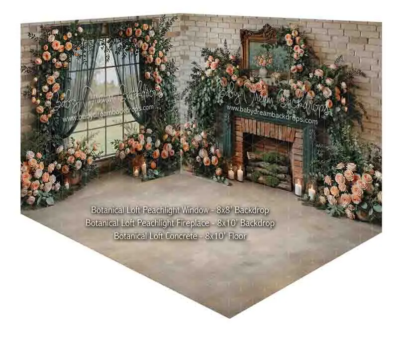 Fabric Room Botanical Loft Peachlight Window + Botanical Loft Peachlight Fireplace + Botanical Loft Concrete 1