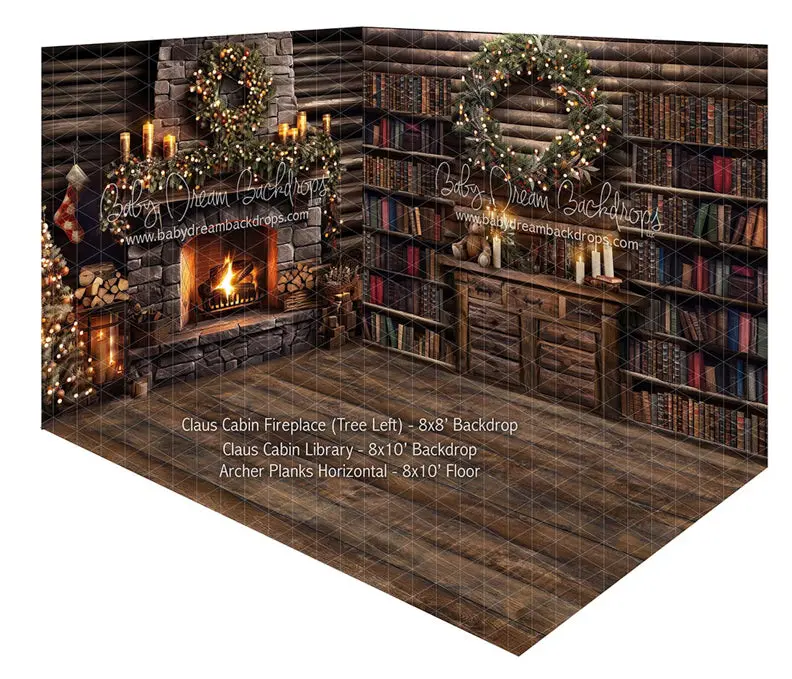 Fabric Room Claus Cabin Fireplace (Tree Left) + Claus Cabin Library + Archer Planks Horizontal (Ja) 1