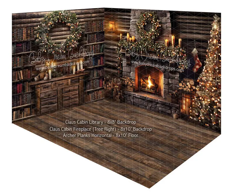 Fabric Room Claus Cabin Library + Claus Cabin Fireplace (Tree Right) + Archer Planks Horizontal (Ja) 1