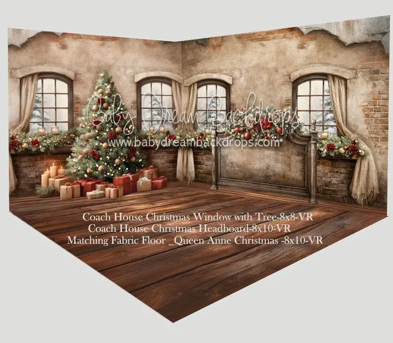 Fabric Room Coach House Christmas Headboard + Coach House Christmas Window With Tree + Queen Anne Christmas Floor (Vr) 1