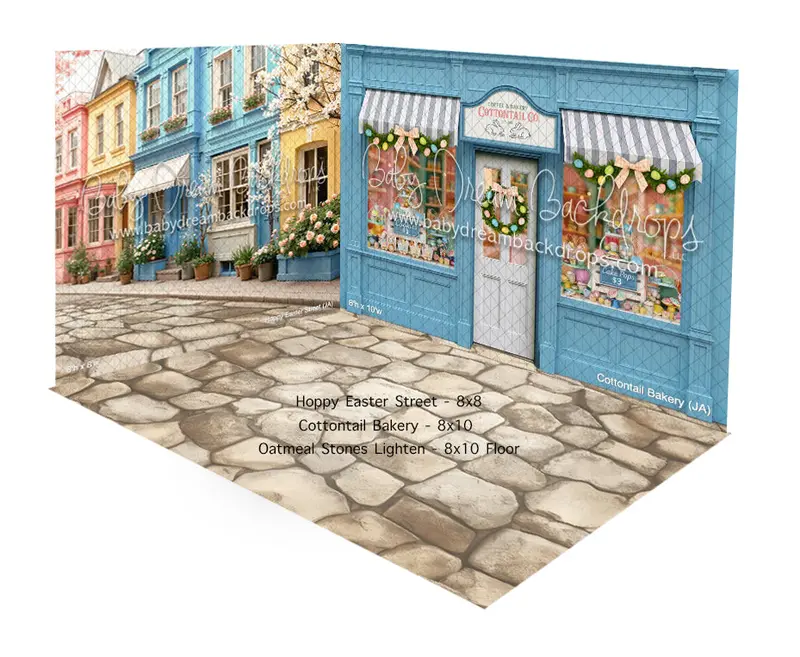Fabric Room Cottontail Bakery + Hoppy Easter Street + Oatmeal Stones Lighten Floor 1