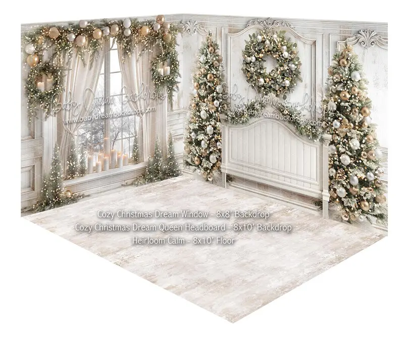 Fabric Room Cozy Christmas Dream Window + Cozy Christmas Dream Queen Headboard + Heirloom Calm 1