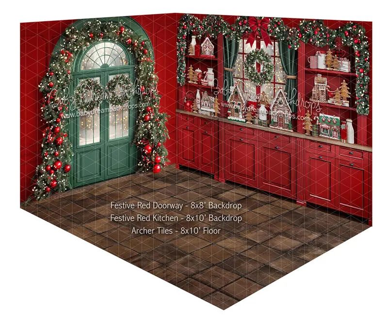 Fabric Room Festive Red Doorway + Festive Red Kitchen + Archer Tiles 1
