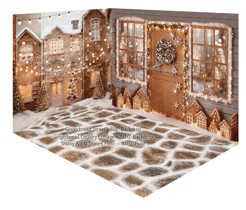 Fabric Room Gingerbread Street + Gingerbread Country Cottage + Snowy Rusty Stones Floor (Ja) 1