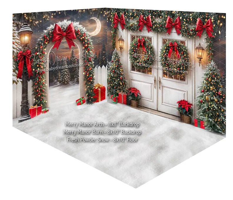 Fabric Room Merry Manor Arch + Merry Manor Barn + Fresh Powder Snow 1