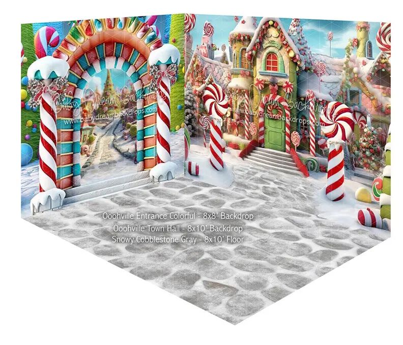 Fabric Room Ooohville Entrance Colorful + Oohville Town Hall + Snowy Cobblestone Gray 1
