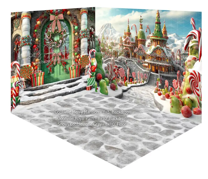 Fabric Room Ooohville Merry Mansion + Oohville Royal Path + Snowy Cobblestone Gray 1