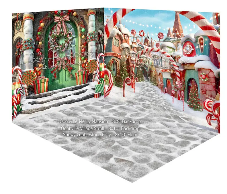 Fabric Room Ooohville Merry Mansion + Oohville Village Stroll + Snowy Cobblestone Gray 1