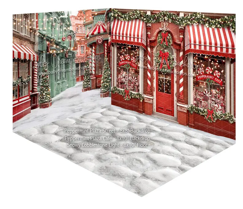 Fabric Room Peppermint Plaza Street + Peppermint Plaza Cafe + Snowy Cobblestone Light (Ja) 1