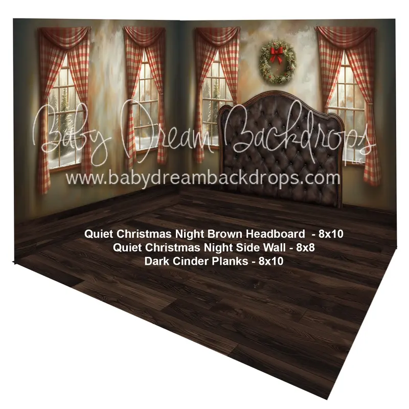 (Fabric Room) Quiet Christmas Night Brown Headboard + Quiet Christmas Night Side Wall + Dark Cinder Planks 1