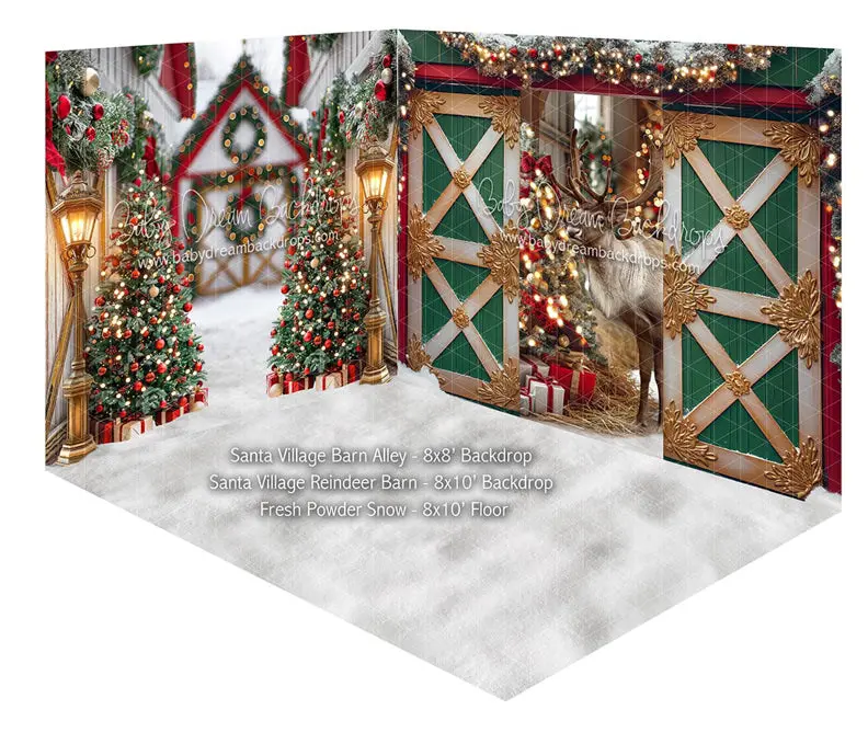 Fabric Room Santa Village Barn Alley + Santa Village Reindeer Barn + Fresh Powder Snow 1