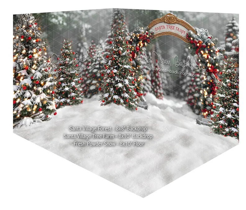 Fabric Room Santa Village Forest + Santa Village Tree Farm + Fresh Powder Snow 1
