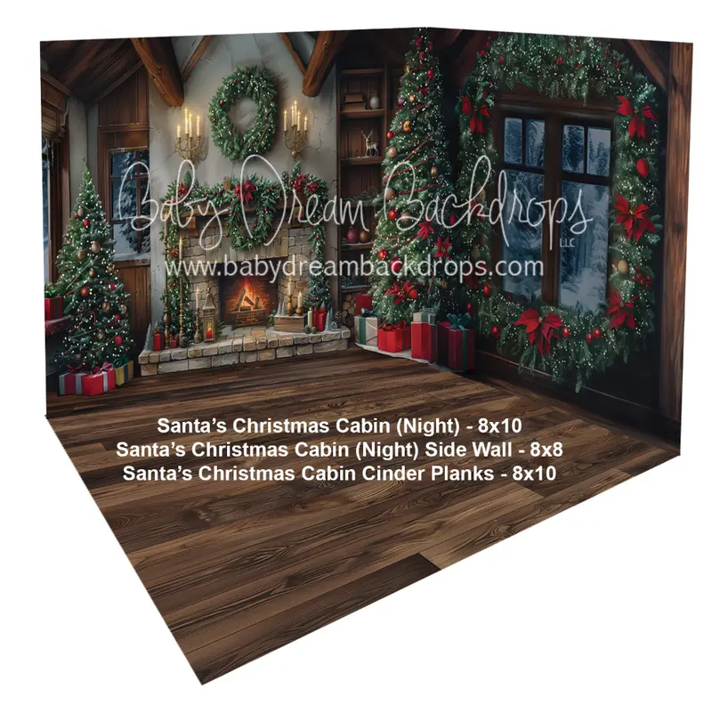 Fabric Room Santas Christmas Cabin (Night) + Santas Christmas Cabin (Night) Side Wall + Santas Christmas Cabin Cinder Planks 1