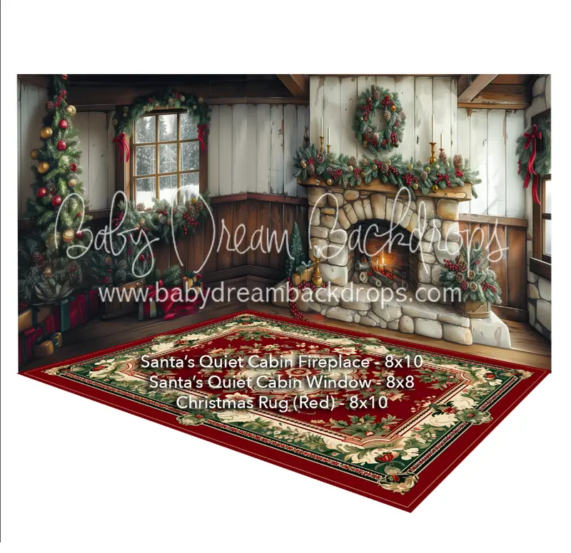 Fabric Room Santa's Quiet Cabin Fireplace + Santa's Quiet Cabin Window + Christmas Rug (Red) 1