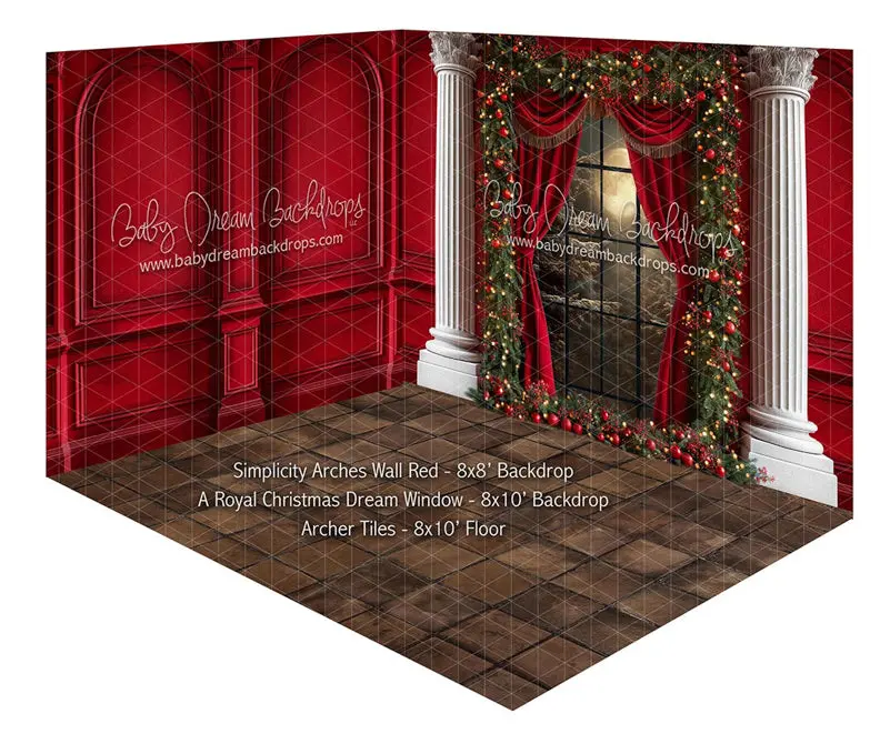 Fabric Room Simplicity Arches Wall Red + A Royal Christmas Dream Queen Window + Archer Tiles 1