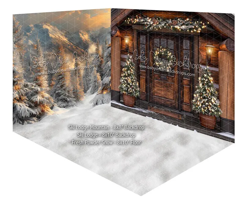 Fabric Room Ski Lodge Mountain + Ski Lodge + Fresh Powder Snow 1