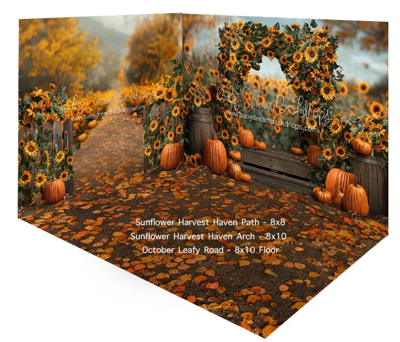 Fabric Room Sunflower Harvest Haven Path + Arch + October Leafy Road 1