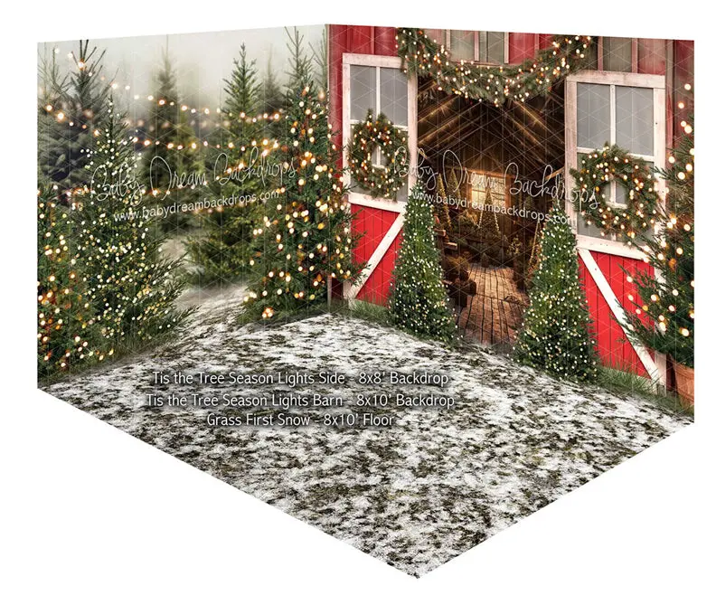 Fabric Room Tis The Tree Season Lights Side + Tis The Tree Season Lights Barn + Grass First Snow (Ja) 1